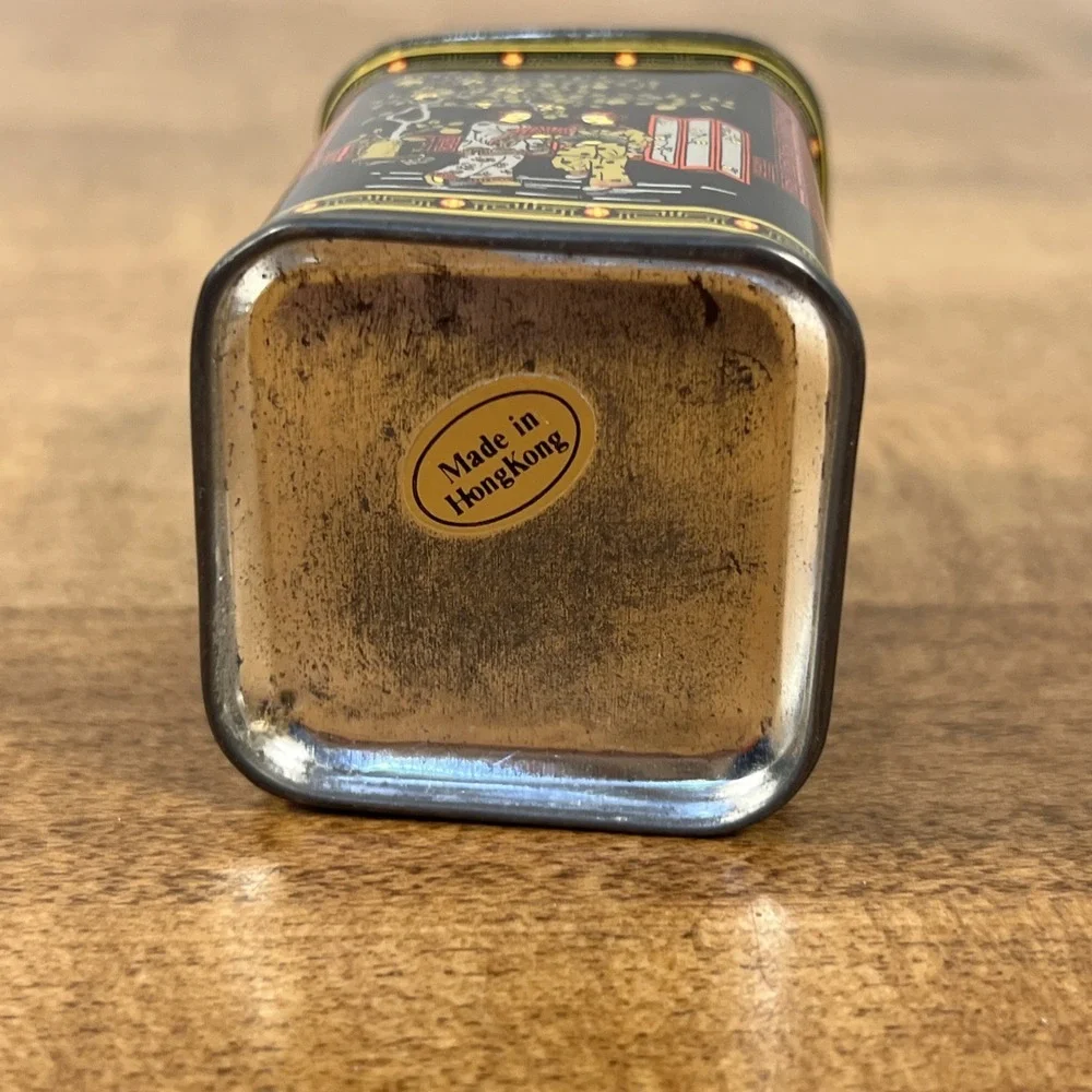 VTG‎ Tin Box Storage Red Black Chinese Tea Herbs Medicine Spices Hong Kong 2.5
